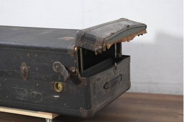 和製アンティーク　大振り　ガラス天板付きのおしゃれな船トランクローテーブル(舟トランク、座卓、センターテーブル、リビングテーブル)(R-082365)