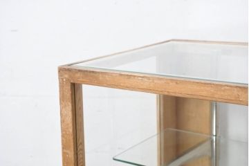 和製アンティーク　レトロな曲げガラス入りショーケース(ガラスケース、陳列棚、飾り棚、Rガラス、曲面ガラス、ディスプレイケース、コレクションケース、店舗什器)(R-082368)