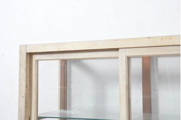 和製アンティーク　ペイント　薄型サイズでお部屋に取り入れやすい木枠ガラスケース(ショーケース、Gケース、ディスプレイケース、コレクションケース、飾り棚、陳列棚、店舗什器)(R-082369)