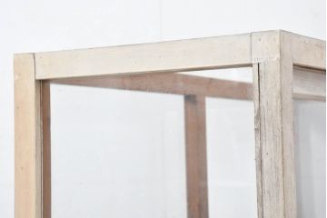 和製アンティーク　ペイント　薄型サイズでお部屋に取り入れやすい木枠ガラスケース(ショーケース、Gケース、ディスプレイケース、コレクションケース、飾り棚、陳列棚、店舗什器)(R-082369)
