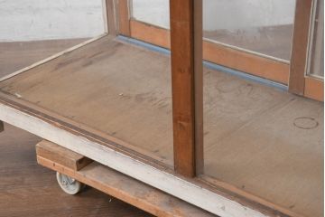 和製アンティーク　ペイント　薄型サイズでお部屋に取り入れやすい木枠ガラスケース(ショーケース、Gケース、ディスプレイケース、コレクションケース、飾り棚、陳列棚、店舗什器)(R-082369)