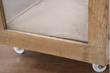 和製アンティーク　昭和レトロ　ナラ(楢)材　卓上　ロータイプ　シンプルなデザインで取り入れやすいガラスケース(ショーケース、ディスプレイケース、コレクションケース、陳列棚、飾り棚、店舗什器)(R-082371)