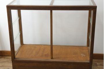 和製アンティーク　楢(ナラ)材　木枠　レトロな雰囲気のガラスケース(Gケース、ショーケース、ディスプレイケース、コレクションケース、飾り棚、陳列棚、収納棚、店舗什器)(R-082376)