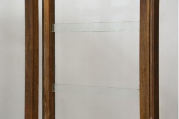 和製アンティーク　楢(ナラ)材　木枠　レトロな雰囲気のガラスケース(Gケース、ショーケース、ディスプレイケース、コレクションケース、飾り棚、陳列棚、収納棚、店舗什器)(R-082376)