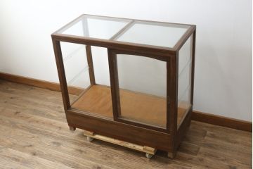 和製アンティーク　楢(ナラ)材　木枠　レトロな雰囲気のガラスケース(Gケース、ショーケース、ディスプレイケース、コレクションケース、飾り棚、陳列棚、収納棚、店舗什器)(R-082376)