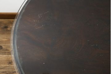 和製アンティーク　最高級の上手物!!　図録級!!　大正ロマン　総欅(ケヤキ)材　天板一枚板　凝ったデザインのラウンドテーブル(2人掛け、4人掛け、ダイニングテーブル、丸テーブル、食卓)(R-082377)