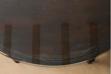 和製アンティーク　最高級の上手物!!　図録級!!　大正ロマン　総欅(ケヤキ)材　天板一枚板　凝ったデザインのラウンドテーブル(2人掛け、4人掛け、ダイニングテーブル、丸テーブル、食卓)(R-082377)