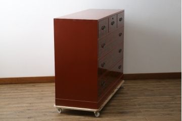 中古　特注!!　最高級の漆塗り　曙塗り(あけぼのぬり)が施された加茂総桐タンス(根來塗り、根来塗り、ねごろぬり、和箪笥、和たんす、和タンス、桐たんす、整理箪笥、衣装箪笥、引き出し、サイドチェスト)(定価約130万円)(R-082381)