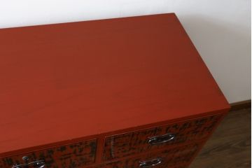 中古　特注!!　最高級の漆塗り　曙塗り(あけぼのぬり)が施された加茂総桐タンス(根來塗り、根来塗り、ねごろぬり、和箪笥、和たんす、和タンス、桐たんす、整理箪笥、衣装箪笥、引き出し、サイドチェスト)(定価約130万円)(R-082381)
