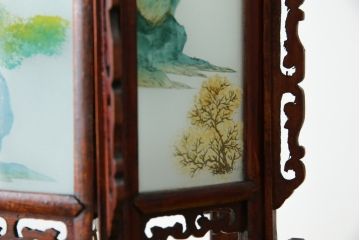 アジアンビンテージ　希少な廃番モデル!!　ガラス絵　オリエンタルな雰囲気と華やかさが目を惹く中国行灯(行燈、吊り下げ照明、天井照明、ペンダントライト、ヴィンテージ)(R-082388)