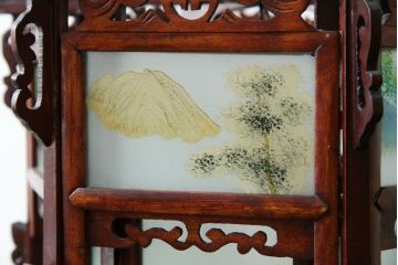 アジアンビンテージ　希少な廃番モデル!!　ガラス絵　オリエンタルな雰囲気と華やかさが目を惹く中国行灯(行燈、吊り下げ照明、天井照明、ペンダントライト、ヴィンテージ)(R-082388)