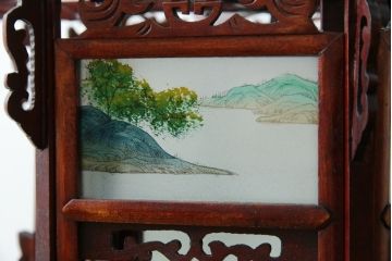 アジアンビンテージ　希少な廃番モデル!!　ガラス絵　オリエンタルな雰囲気と華やかさが目を惹く中国行灯(行燈、吊り下げ照明、天井照明、ペンダントライト、ヴィンテージ)(R-082388)