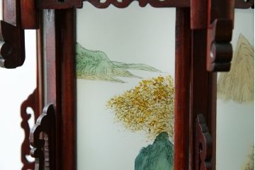 アジアンビンテージ　希少な廃番モデル!!　ガラス絵　オリエンタルな雰囲気と華やかさが目を惹く中国行灯(行燈、吊り下げ照明、天井照明、ペンダントライト、ヴィンテージ)(R-082388)