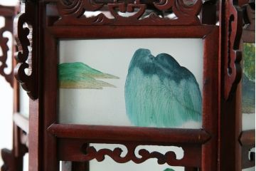 アジアンビンテージ　希少な廃番モデル!!　ガラス絵　オリエンタルな雰囲気と華やかさが目を惹く中国行灯(行燈、吊り下げ照明、天井照明、ペンダントライト、ヴィンテージ)(R-082388)