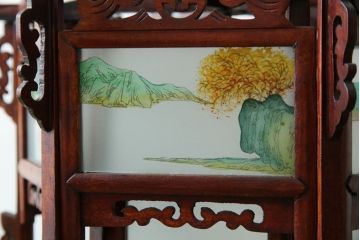 アジアンビンテージ　希少な廃番モデル!!　ガラス絵　オリエンタルな雰囲気と華やかさが目を惹く中国行灯(行燈、吊り下げ照明、天井照明、ペンダントライト、ヴィンテージ)(R-082388)