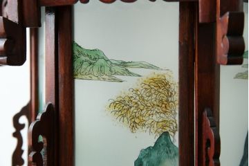 アジアンビンテージ　希少な廃番モデル!!　ガラス絵　オリエンタルな雰囲気と華やかさが目を惹く中国行灯(行燈、吊り下げ照明、天井照明、ペンダントライト、ヴィンテージ)(R-082388)
