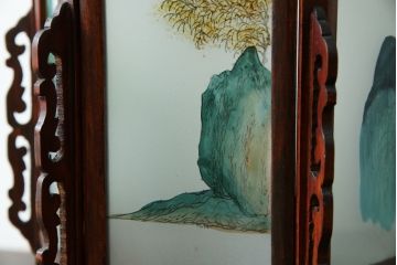 アジアンビンテージ　希少な廃番モデル!!　ガラス絵　オリエンタルな雰囲気と華やかさが目を惹く中国行灯(行燈、吊り下げ照明、天井照明、ペンダントライト、ヴィンテージ)(R-082388)