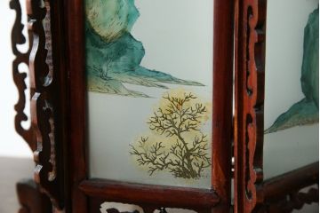 アジアンビンテージ　希少な廃番モデル!!　ガラス絵　オリエンタルな雰囲気と華やかさが目を惹く中国行灯(行燈、吊り下げ照明、天井照明、ペンダントライト、ヴィンテージ)(R-082388)