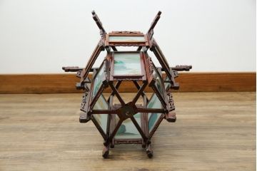アジアンビンテージ　希少な廃番モデル!!　ガラス絵　オリエンタルな雰囲気と華やかさが目を惹く中国行灯(行燈、吊り下げ照明、天井照明、ペンダントライト、ヴィンテージ)(R-082388)