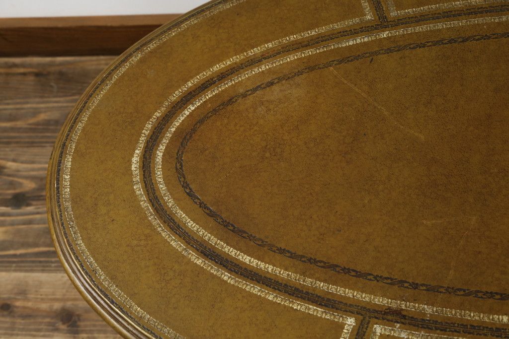 イギリスビンテージ　MAITLAND SMITH(メートランドスミス)　レザートップ　アンティーク調　華やかな彫刻がエレガントなローテーブル(リビングテーブル、センターテーブル、カフェテーブル、コーヒーテーブル、革、英国、ヴィンテージ)(定価約40万円)(R-082405)