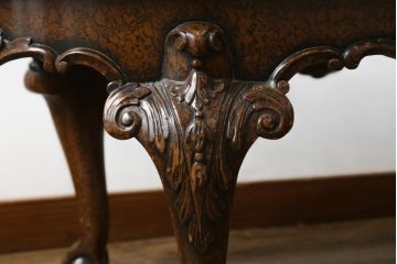 イギリスビンテージ　MAITLAND SMITH(メートランドスミス)　レザートップ　アンティーク調　華やかな彫刻がエレガントなローテーブル(リビングテーブル、センターテーブル、カフェテーブル、コーヒーテーブル、革、英国、ヴィンテージ)(定価約40万円)(R-082405)