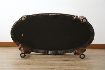 イギリスビンテージ　MAITLAND SMITH(メートランドスミス)　レザートップ　アンティーク調　華やかな彫刻がエレガントなローテーブル(リビングテーブル、センターテーブル、カフェテーブル、コーヒーテーブル、革、英国、ヴィンテージ)(定価約40万円)(R-082405)