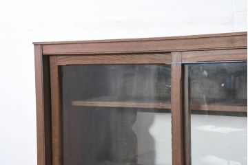 和製アンティーク　どこか懐かしい雰囲気を感じる栓材の重ね戸棚(収納棚、キャビネット、飾り棚、食器棚、本箱、ブックケース、上下バラ売り可能)(R-082411)