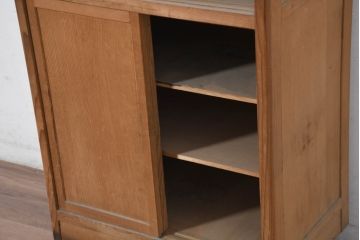 和製アンティーク　レトロな雰囲気漂う古い木味のハエ帳付き幅狭水屋箪笥(茶水屋、置き水屋、茶棚、収納棚、戸棚、蝿帳、はい帳、キャビネット)(R-082418)