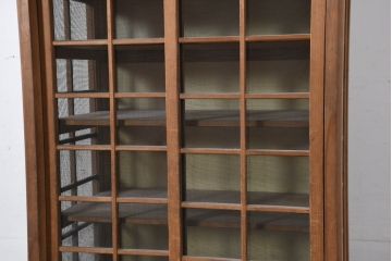 和製アンティーク　レトロな雰囲気漂う古い木味のハエ帳付き幅狭水屋箪笥(茶水屋、置き水屋、茶棚、収納棚、戸棚、蝿帳、はい帳、キャビネット)(R-082418)