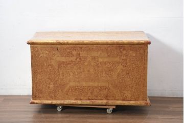 アンティーク　東南アジア美術　タイ?　ビルマ?　工芸品　戦士と寺院建築が全面に描かれた精細な彫刻入りのブランケットボックス(木箱、コファー、収納箱)(R-082431)