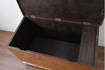 アンティーク　東南アジア美術　タイ?　ビルマ?　工芸品　戦士と寺院建築が全面に描かれた精細な彫刻入りのブランケットボックス(木箱、コファー、収納箱)(R-082431)