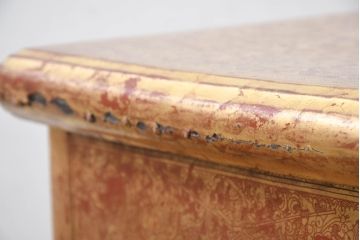 アンティーク　東南アジア美術　タイ?　ビルマ?　工芸品　戦士と寺院建築が全面に描かれた精細な彫刻入りのブランケットボックス(木箱、コファー、収納箱)(R-082431)