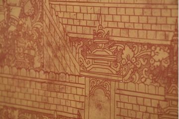 アンティーク　東南アジア美術　タイ?　ビルマ?　工芸品　戦士と寺院建築が全面に描かれた精細な彫刻入りのブランケットボックス(木箱、コファー、収納箱)(R-082431)