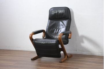 デンマークビンテージ　Nielaus Mobler(ニエラウスモブラー)　ap Dream seat(ドリームシート)　本革(レザー)　スタイリッシュなデザインのリクライニングイージーチェア(リクライニングチェア、アームチェア、1P、一人掛け、1人掛け、イス、椅子、北欧、ヴィンテージ、ニーラウス、ニールス)(R-082445)