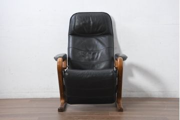デンマークビンテージ　Nielaus Mobler(ニエラウスモブラー)　ap Dream seat(ドリームシート)　本革(レザー)　スタイリッシュなデザインのリクライニングイージーチェア(リクライニングチェア、アームチェア、1P、一人掛け、1人掛け、イス、椅子、北欧、ヴィンテージ、ニーラウス、ニールス)(R-082445)