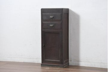 和製アンティーク　大正ロマンなお部屋に取り入れたいサイドキャビネット(サイドボード、電話台、花台、飾り台、収納棚、戸棚、縦型)(R-082454)