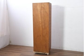 和製ビンテージ　北欧デザイン　チーク材　縦型/薄型　シンプルなデザインがお部屋に馴染みやすいワードローブ(衣装箪笥、洋服タンス、収納棚、ロッカー、ヴィンテージ)(R-082473)