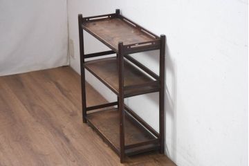 和製ビンテージ　時代物　上品な佇まいが魅力の小振りな飾り棚(オープンシェルフ、オープンラック、ディスプレイラック、陳列棚、茶棚、ヴィンテージ)(R-082474)