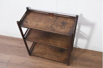 和製ビンテージ　時代物　上品な佇まいが魅力の小振りな飾り棚(オープンシェルフ、オープンラック、ディスプレイラック、陳列棚、茶棚、ヴィンテージ)(R-082474)