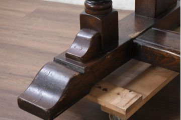 イギリスビンテージ　特大!!　オーク材　重厚な佇まいが存在感を放つアンティーク調の8人掛けダイニングテーブル(食卓、6人掛け、作業台、英国、ヴィンテージ)(R-082481)