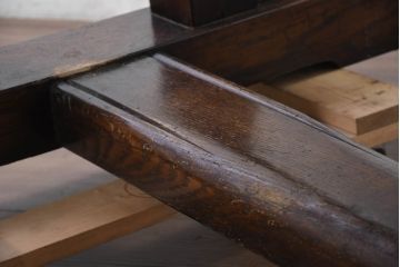 イギリスビンテージ　特大!!　オーク材　重厚な佇まいが存在感を放つアンティーク調の8人掛けダイニングテーブル(食卓、6人掛け、作業台、英国、ヴィンテージ)(R-082481)