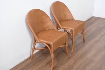 中古　イギリス　LLOYD LOOM(ロイドルーム)　洗練されたデザインのダイニングチェア2脚セット(アームレスチェア、サイドチェア、椅子、イス、英国、バラ売り可能)(定価2脚で約10万円)(R-082484)