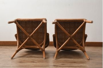 中古　イギリス　LLOYD LOOM(ロイドルーム)　洗練されたデザインのダイニングチェア2脚セット(アームレスチェア、サイドチェア、椅子、イス、英国、バラ売り可能)(定価2脚で約10万円)(R-082484)