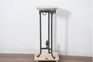 中古　MAITLAND-SMITH(メートランドスミス)　大理石トップ　真鍮(しんちゅう)飾り付きのおしゃれなデザインのフラワースタンド(花台、飾り棚、飾り台、展示台、店舗什器、ディスプレイ、英国)(R-082488)