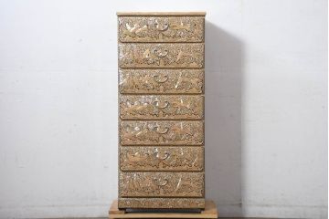中古　超美品!!　もはや美術品!!　最高級　統一工芸研究院 吉正本　美しい螺鈿(ラデン)細工が目を引く存在感抜群の縦型チェスト(サイドチェスト、引き出し)(定価推定約150万円以上)(R-082490)