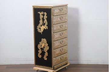 中古　超美品!!　もはや美術品!!　最高級　統一工芸研究院 吉正本　美しい螺鈿(ラデン)細工が目を引く存在感抜群の縦型チェスト(サイドチェスト、引き出し)(定価推定約150万円以上)(R-082490)