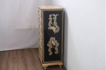中古　超美品!!　もはや美術品!!　最高級　統一工芸研究院 吉正本　美しい螺鈿(ラデン)細工が目を引く存在感抜群の縦型チェスト(サイドチェスト、引き出し)(定価推定約150万円以上)(R-082490)