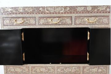 中古　超美品!!　もはや美術品!!　最高級　螺鈿(ラデン)細工　統一工芸研究院 吉正本　煌びやかな意匠が目を引くキャビネット(バンダチ、バンダジ、収納棚、李朝家具)(R-082491)