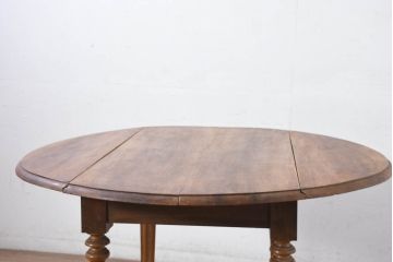 フランスアンティーク　優雅な挽物脚とシンプルな天板のバタフライテーブル(ダイニングテーブル、ドロップリーフテーブル、エクステンションテーブル、食卓、2人掛け、4人掛け、2人用、4人用)(天板に反り、虫食い跡、段差あり)(R-082501)