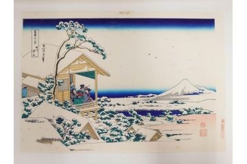 復刻版　昭和37年　加藤版画研究所　葛飾北斎　冨嶽三十六景　木版画7点セット(浮世絵、礫川雪の旦、深川万年橋下、下目黒、江戸日本橋、東都浅草本願寺、東都駿台、隠田の水車)(R-082515)　